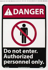 NMC - "Danger - Do Not Enter - Authorized Personnel Only", 14" Long x 10" Wide, Pressure-Sensitive Vinyl Safety Sign - Rectangle, 0.004" Thick, Use for Security & Admittance - Exact Tool & Supply