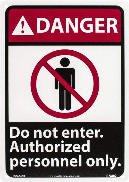 NMC - "Danger - Do Not Enter - Authorized Personnel Only", 14" Long x 10" Wide, Rigid Plastic Safety Sign - Rectangle, 0.05" Thick, Use for Security & Admittance - Exact Tool & Supply