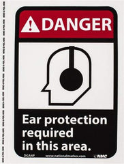 NMC - "Danger - Ear Protection Required in This Area", 10" Long x 7" Wide, Pressure-Sensitive Vinyl Safety Sign - Rectangle, 0.004" Thick, Use for Accident Prevention - Exact Tool & Supply