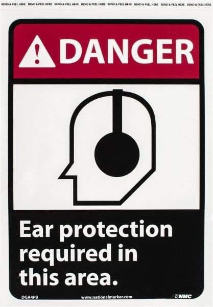 NMC - "Danger - Ear Protection Required in This Area", 14" Long x 10" Wide, Pressure-Sensitive Vinyl Safety Sign - Rectangle, 0.004" Thick, Use for Accident Prevention - Exact Tool & Supply