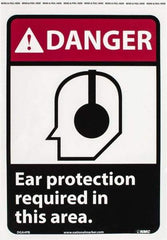 NMC - "Danger - Ear Protection Required in This Area", 14" Long x 10" Wide, Pressure-Sensitive Vinyl Safety Sign - Rectangle, 0.004" Thick, Use for Accident Prevention - Exact Tool & Supply