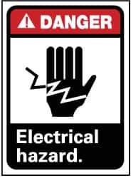 NMC - "Danger - Electrical Hazard", 14" Long x 10" Wide, Pressure-Sensitive Vinyl Safety Sign - Rectangle, 0.004" Thick, Use for Accident Prevention - Exact Tool & Supply