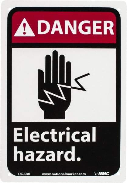 NMC - "Danger - Electrical Hazard", 10" Long x 7" Wide, Rigid Plastic Safety Sign - Rectangle, 0.05" Thick, Use for Accident Prevention - Exact Tool & Supply