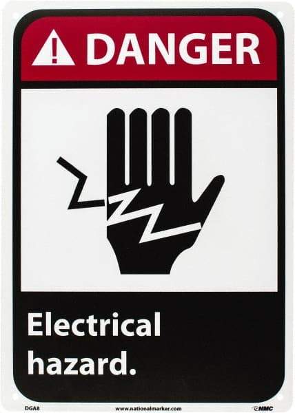 NMC - "Danger - Electrical Hazard", 14" Long x 10" Wide, Rigid Plastic Safety Sign - Rectangle, 0.05" Thick, Use for Accident Prevention - Exact Tool & Supply