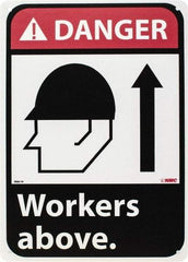 NMC - "Danger - Workers Above", 14" Long x 10" Wide, Rigid Plastic Safety Sign - Rectangle, 0.05" Thick, Use for Accident Prevention - Exact Tool & Supply