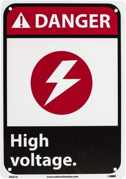 NMC - "Danger - High Voltage", 10" Long x 7" Wide, Rigid Plastic Safety Sign - Rectangle, 0.05" Thick, Use for Accident Prevention - Exact Tool & Supply
