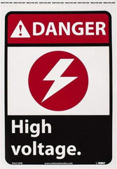 NMC - "Danger - High Voltage", 14" Long x 10" Wide, Pressure-Sensitive Vinyl Safety Sign - Rectangle, 0.004" Thick, Use for Accident Prevention - Exact Tool & Supply