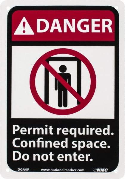 NMC - "Danger - Permit Required - Confined Space - Do Not Enter", 10" Long x 7" Wide, Rigid Plastic Safety Sign - Rectangle, 0.05" Thick, Use for Accident Prevention - Exact Tool & Supply