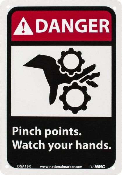 NMC - "Danger - Pinch Points - Watch Your Hands", 10" Long x 7" Wide, Rigid Plastic Safety Sign - Rectangle, 0.05" Thick, Use for Accident Prevention - Exact Tool & Supply