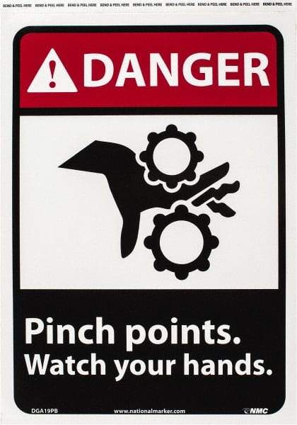 NMC - "Danger - Pinch Points - Watch Your Hands", 14" Long x 10" Wide, Pressure-Sensitive Vinyl Safety Sign - Rectangle, 0.004" Thick, Use for Accident Prevention - Exact Tool & Supply