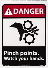 NMC - "Danger - Pinch Points - Watch Your Hands", 14" Long x 10" Wide, Pressure-Sensitive Vinyl Safety Sign - Rectangle, 0.004" Thick, Use for Accident Prevention - Exact Tool & Supply