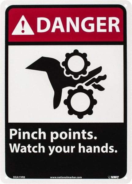 NMC - "Danger - Pinch Points - Watch Your Hands", 14" Long x 10" Wide, Rigid Plastic Safety Sign - Rectangle, 0.05" Thick, Use for Accident Prevention - Exact Tool & Supply