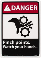NMC - "Danger - Pinch Points - Watch Your Hands", 14" Long x 10" Wide, Rigid Plastic Safety Sign - Rectangle, 0.05" Thick, Use for Accident Prevention - Exact Tool & Supply