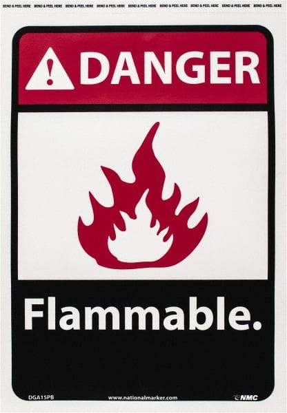 NMC - Danger - Flammable, Pressure Sensitive Vinyl Fire Sign - 10" Wide x 14" High - Exact Tool & Supply