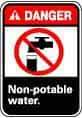 NMC - "Danger - Non-Potable Water", 10" Long x 7" Wide, Pressure-Sensitive Vinyl Safety Sign - Rectangle, 0.004" Thick, Use for Restroom, Janitorial & Housekeeping - Exact Tool & Supply