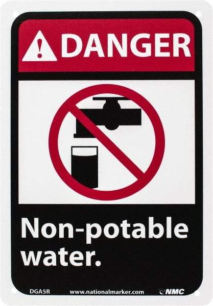 NMC - "Danger - Non-Potable Water", 10" Long x 7" Wide, Rigid Plastic Safety Sign - Rectangle, 0.05" Thick, Use for Restroom, Janitorial & Housekeeping - Exact Tool & Supply