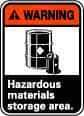 NMC - "Warning - Hazardous Material Storage Area", 14" Long x 10" Wide, Rigid Plastic Safety Sign - Rectangle, 0.05" Thick, Use for Hazardous Materials - Exact Tool & Supply