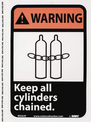 NMC - "Warning - Keep All Cylinders Chained", 10" Long x 7" Wide, Pressure-Sensitive Vinyl Safety Sign - Rectangle, 0.004" Thick, Use for Accident Prevention - Exact Tool & Supply