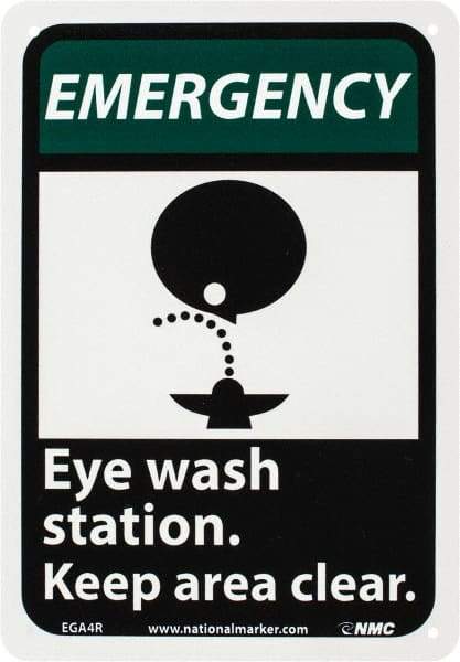 NMC - "Emergency - Eye Wash Station - Keep Area Clear", 10" Long x 7" Wide, Rigid Plastic Safety Sign - Rectangle, 0.05" Thick, Use for First Aid - Exact Tool & Supply