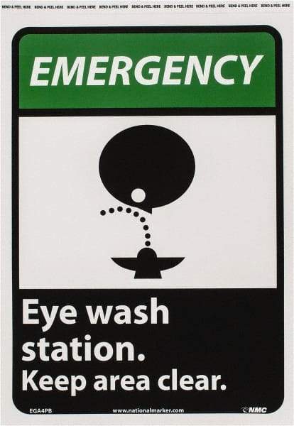 NMC - "Emergency - Eye Wash Station - Keep Area Clear", 14" Long x 10" Wide, Pressure-Sensitive Vinyl Safety Sign - Rectangle, 0.004" Thick, Use for First Aid - Exact Tool & Supply