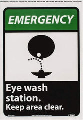 NMC - "Emergency - Eye Wash Station - Keep Area Clear", 14" Long x 10" Wide, Pressure-Sensitive Vinyl Safety Sign - Rectangle, 0.004" Thick, Use for First Aid - Exact Tool & Supply