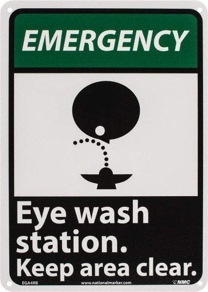 NMC - "Emergency - Eye Wash Station - Keep Area Clear", 14" Long x 10" Wide, Rigid Plastic Safety Sign - Rectangle, 0.05" Thick, Use for First Aid - Exact Tool & Supply