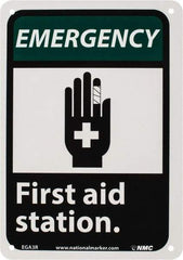 NMC - "Emergency - First Aid Station", 10" Long x 7" Wide, Rigid Plastic Safety Sign - Rectangle, 0.05" Thick, Use for First Aid - Exact Tool & Supply