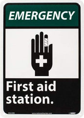 NMC - "Emergency - First Aid Station", 14" Long x 10" Wide, Rigid Plastic Safety Sign - Rectangle, 0.05" Thick, Use for First Aid - Exact Tool & Supply