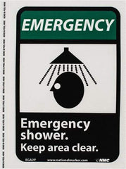 NMC - "Emergency - Emergency Shower - Keep Area Clear", 10" Long x 7" Wide, Pressure-Sensitive Vinyl Safety Sign - Rectangle, 0.004" Thick, Use for First Aid - Exact Tool & Supply
