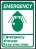 NMC - "Emergency - Emergency Shower - Keep Area Clear", 14" Long x 10" Wide, Pressure-Sensitive Vinyl Safety Sign - Rectangle, 0.004" Thick, Use for First Aid - Exact Tool & Supply
