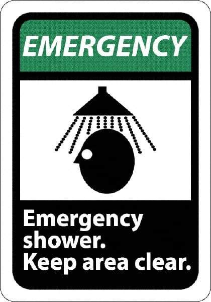 NMC - "Emergency - Emergency Shower - Keep Area Clear", 10" Long x 7" Wide, Rigid Plastic Safety Sign - Rectangle, 0.05" Thick, Use for First Aid - Exact Tool & Supply