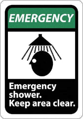 NMC - "Emergency - Emergency Shower - Keep Area Clear", 10" Long x 7" Wide, Rigid Plastic Safety Sign - Rectangle, 0.05" Thick, Use for First Aid - Exact Tool & Supply