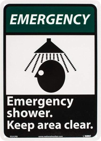 NMC - "Emergency - Emergency Shower - Keep Area Clear", 14" Long x 10" Wide, Rigid Plastic Safety Sign - Rectangle, 0.05" Thick, Use for First Aid - Exact Tool & Supply