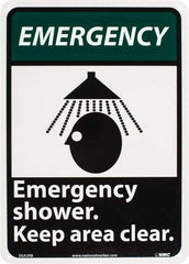 NMC - "Emergency - Emergency Shower - Keep Area Clear", 14" Long x 10" Wide, Rigid Plastic Safety Sign - Rectangle, 0.05" Thick, Use for First Aid - Exact Tool & Supply
