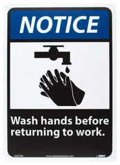 NMC - "Notice - Wash Hands Before Returning to Work", 14" Long x 10" Wide, Rigid Plastic Safety Sign - Rectangle, 0.05" Thick, Use for Restroom, Janitorial & Housekeeping - Exact Tool & Supply