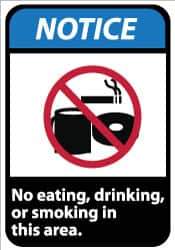 NMC - "Notice - No Eating, Drinking or Smoking in This Area", 14" Long x 10" Wide, Pressure-Sensitive Vinyl Safety Sign - Rectangle, 0.004" Thick, Use for Security & Admittance - Exact Tool & Supply
