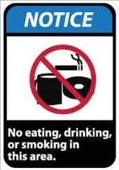 NMC - "Notice - No Eating, Drinking or Smoking in This Area", 14" Long x 10" Wide, Pressure-Sensitive Vinyl Safety Sign - Rectangle, 0.004" Thick, Use for Security & Admittance - Exact Tool & Supply