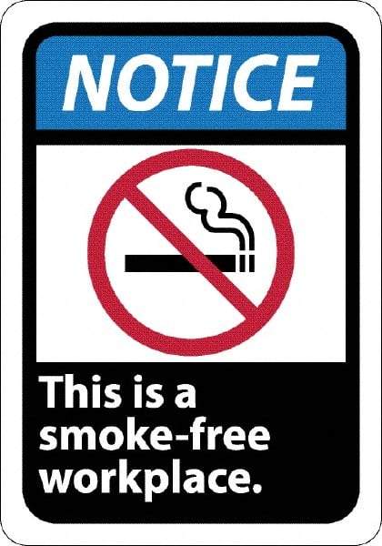 NMC - "Notice - This Is a Smoke-Free Workplace", 10" Long x 7" Wide, Rigid Plastic Safety Sign - Rectangle, 0.05" Thick, Use for Security & Admittance - Exact Tool & Supply