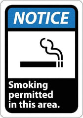 NMC - "Notice - Smoking Permitted in This Area", 10" Long x 7" Wide, Rigid Plastic Safety Sign - Rectangle, 0.05" Thick, Use for Security & Admittance - Exact Tool & Supply
