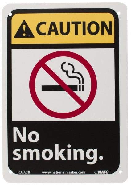 NMC - "Caution - No Smoking", 10" Long x 7" Wide, Rigid Plastic Safety Sign - Rectangle, 0.05" Thick, Use for Accident Prevention - Exact Tool & Supply