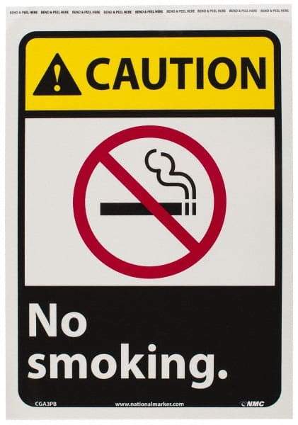NMC - "Caution - No Smoking", 14" Long x 10" Wide, Pressure-Sensitive Vinyl Safety Sign - Rectangle, 0.004" Thick, Use for Accident Prevention - Exact Tool & Supply