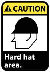 NMC - "Caution - Hard Hat Area", 14" Long x 10" Wide, Pressure-Sensitive Vinyl Safety Sign - Rectangle, 0.004" Thick, Use for Accident Prevention - Exact Tool & Supply