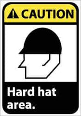 NMC - "Caution - Hard Hat Area", 14" Long x 10" Wide, Pressure-Sensitive Vinyl Safety Sign - Rectangle, 0.004" Thick, Use for Accident Prevention - Exact Tool & Supply