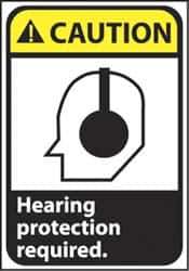 NMC - "Caution - Hearing Protection Required", 10" Long x 7" Wide, Rigid Plastic Safety Sign - Rectangle, 0.05" Thick, Use for Accident Prevention - Exact Tool & Supply