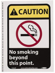 NMC - "Caution - No Smoking Beyond This Point", 10" Long x 7" Wide, Pressure-Sensitive Vinyl Safety Sign - Rectangle, 0.004" Thick, Use for Accident Prevention - Exact Tool & Supply