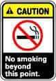 NMC - "Caution - No Smoking Beyond This Point", 14" Long x 10" Wide, Pressure-Sensitive Vinyl Safety Sign - Rectangle, 0.004" Thick, Use for Accident Prevention - Exact Tool & Supply