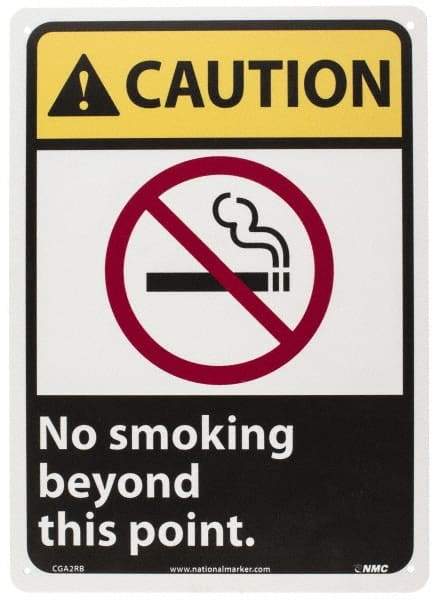 NMC - "Caution - No Smoking Beyond This Point", 14" Long x 10" Wide, Rigid Plastic Safety Sign - Rectangle, 0.05" Thick, Use for Accident Prevention - Exact Tool & Supply