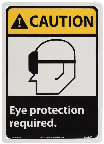 NMC - "Caution - Eye Protection Required", 14" Long x 10" Wide, Rigid Plastic Safety Sign - Rectangle, 0.05" Thick, Use for Accident Prevention - Exact Tool & Supply