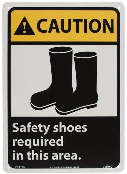 NMC - "Caution - Safety Shoes Required in This Area", 14" Long x 10" Wide, Rigid Plastic Safety Sign - Rectangle, 0.05" Thick, Use for Accident Prevention - Exact Tool & Supply