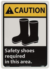 NMC - "Caution - Safety Shoes Required in This Area", 14" Long x 10" Wide, Rigid Plastic Safety Sign - Rectangle, 0.05" Thick, Use for Accident Prevention - Exact Tool & Supply